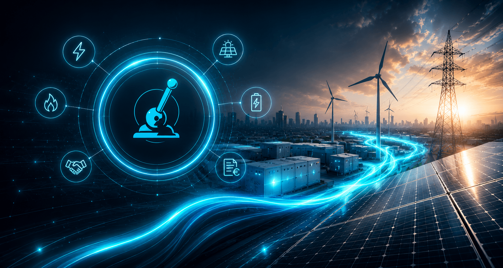 Industriefläche mit Solartechnik und Netzstruktur